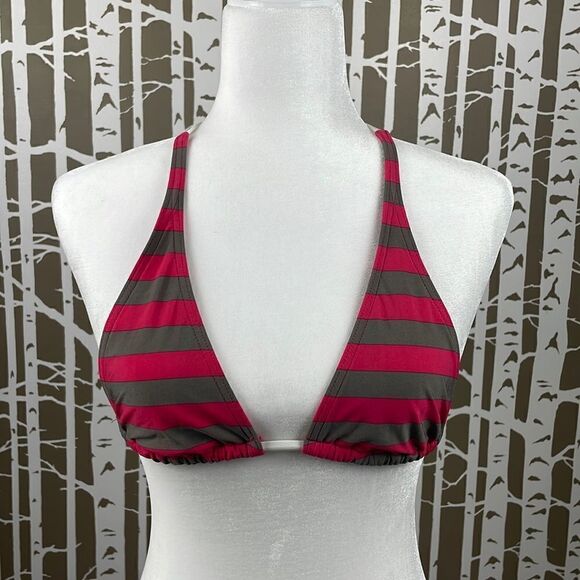GAP Body pink and tan striped bikini with floral accents - Picture 3 of 12